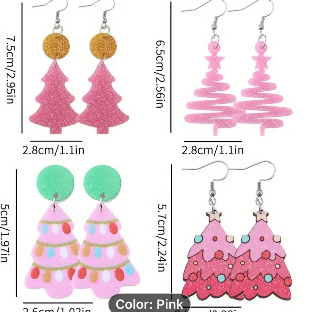 Festive Christmas Tree Earrings Set of 4